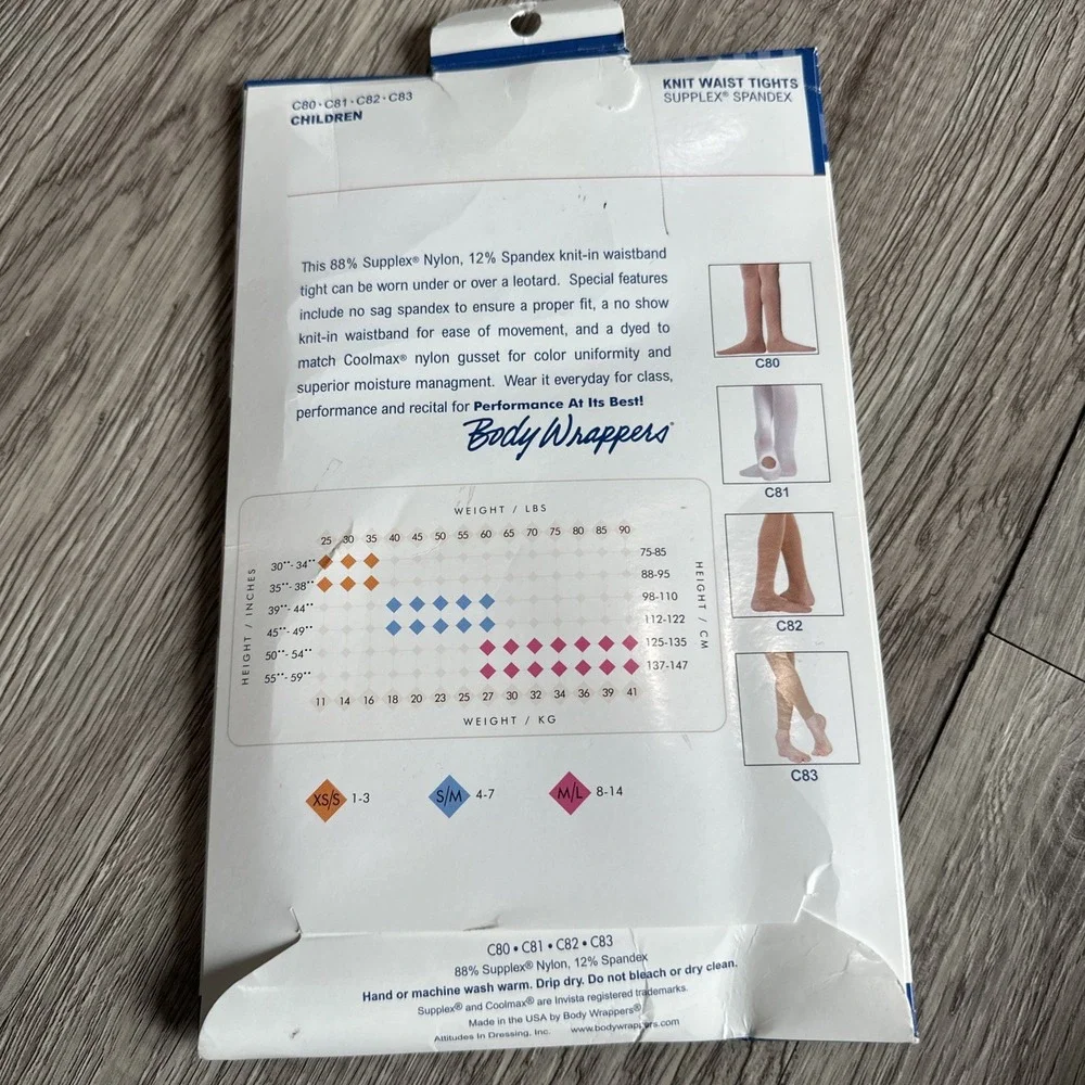 Body‎ Wrappers C80 Suntan Girl's Size Small/Medium (4-7) Full Footed Tights